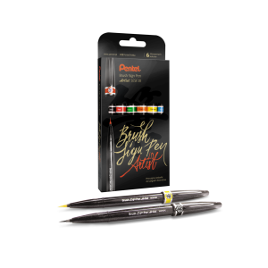 Pisaki pędzelkowe Pentel Brush Sign Pen Artist, 6 kolorów Standard